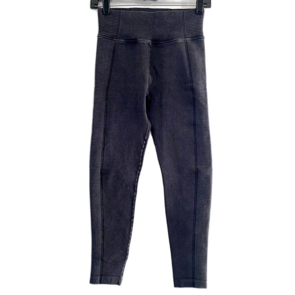 Aerie Offline Ribbed Seamless Leggings Black Rinse Washed Athleisure Size Small‎